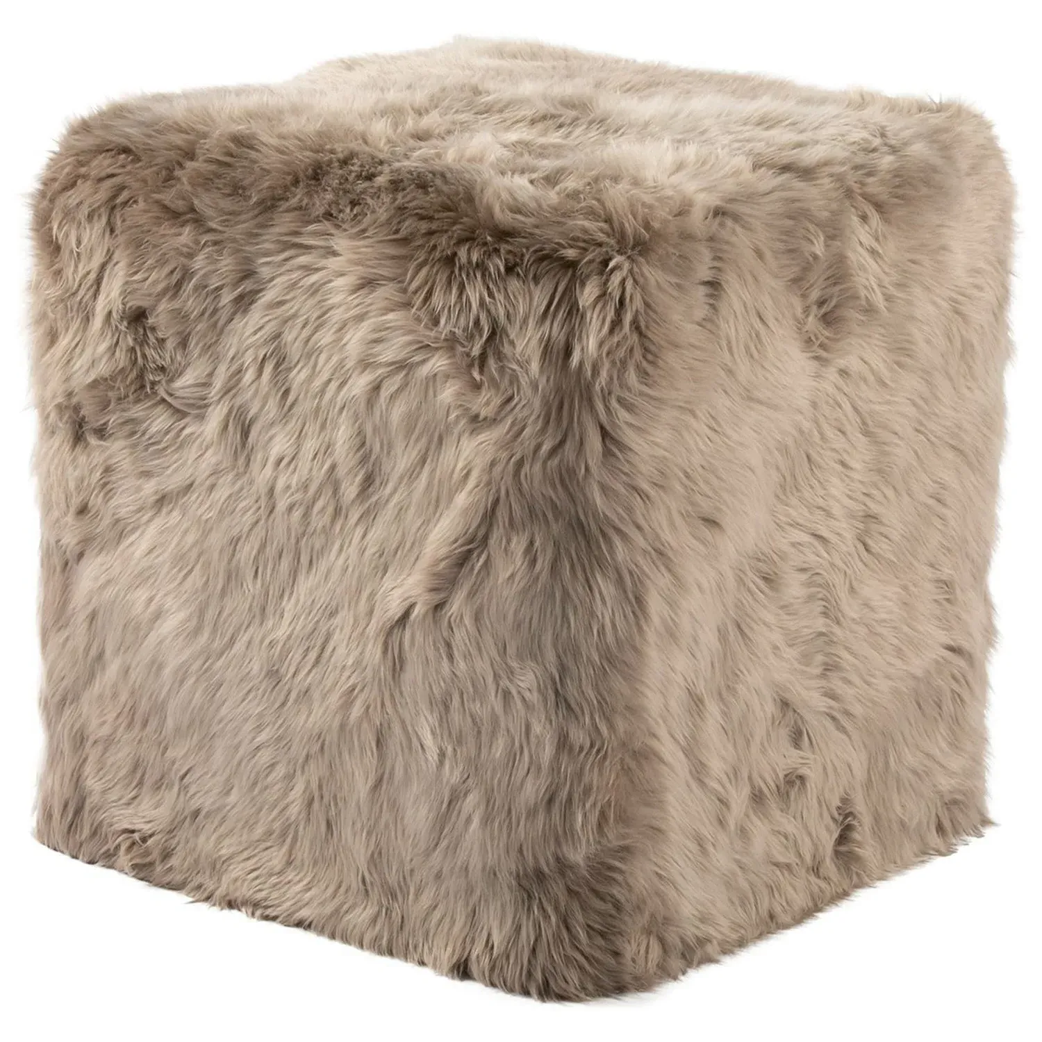 Harris Square Pouf - Light Brown, Long Wool Sheepskin image