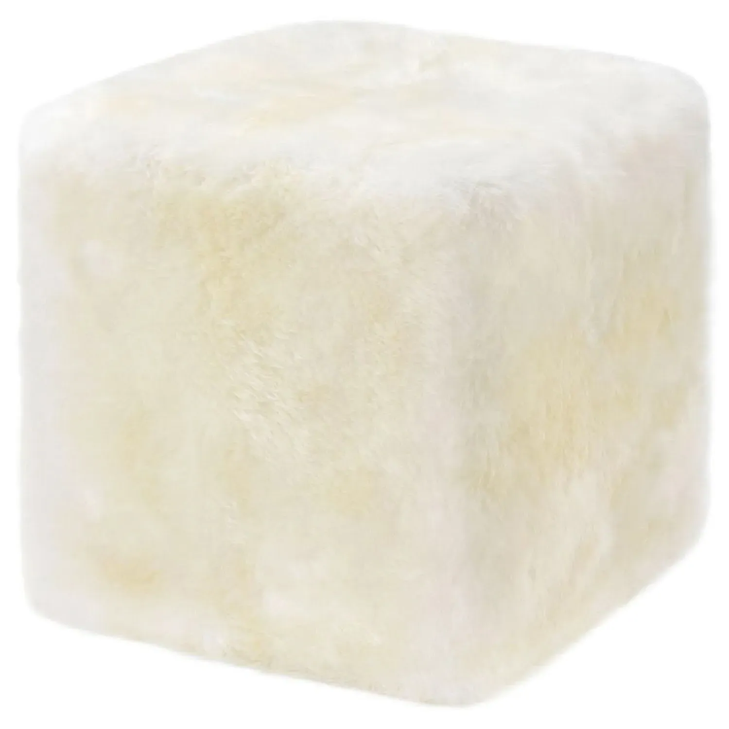 Harris Square Pouf - White, Long Wool Sheepskin