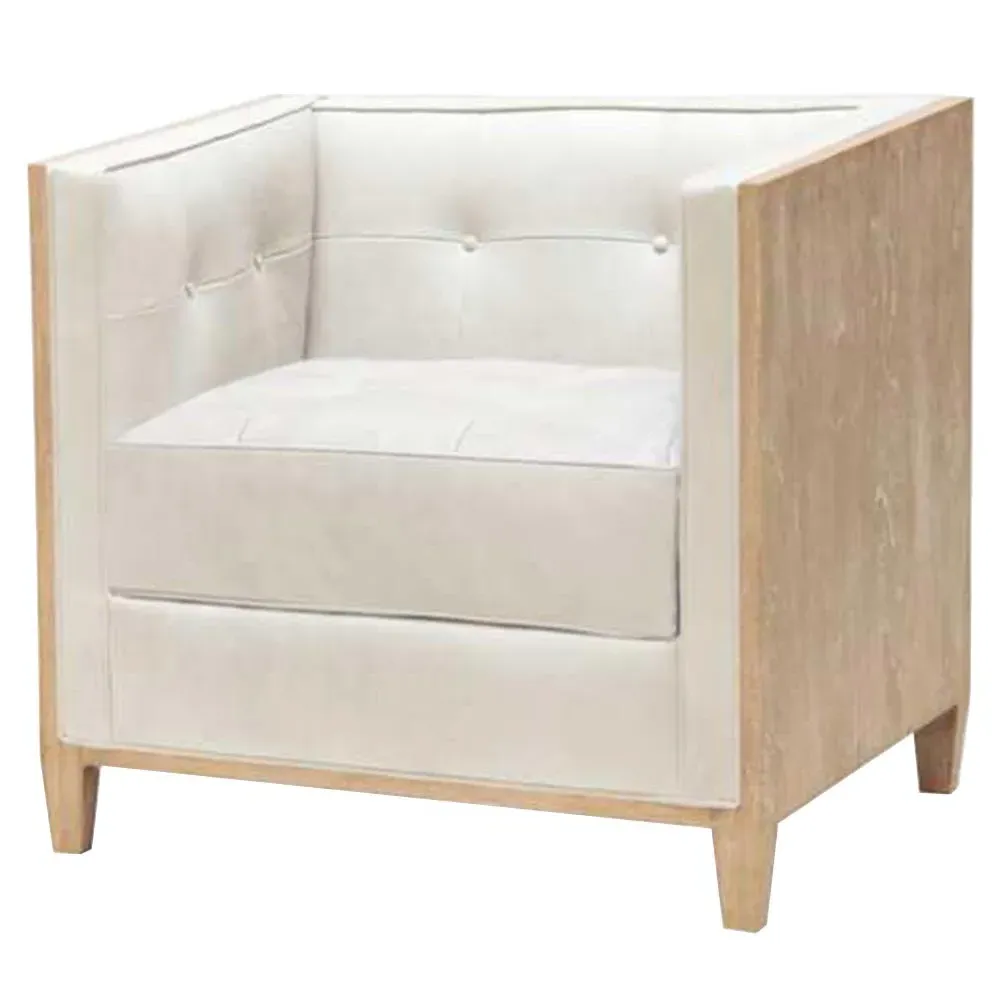 Harrison Tufted Arm Chair - White, Leather