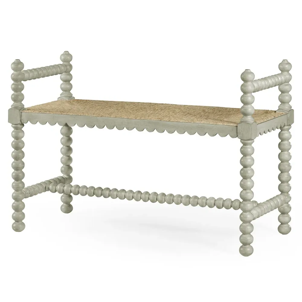 Harrison Woven Rush Scalloped Bench - Grey, Acacia