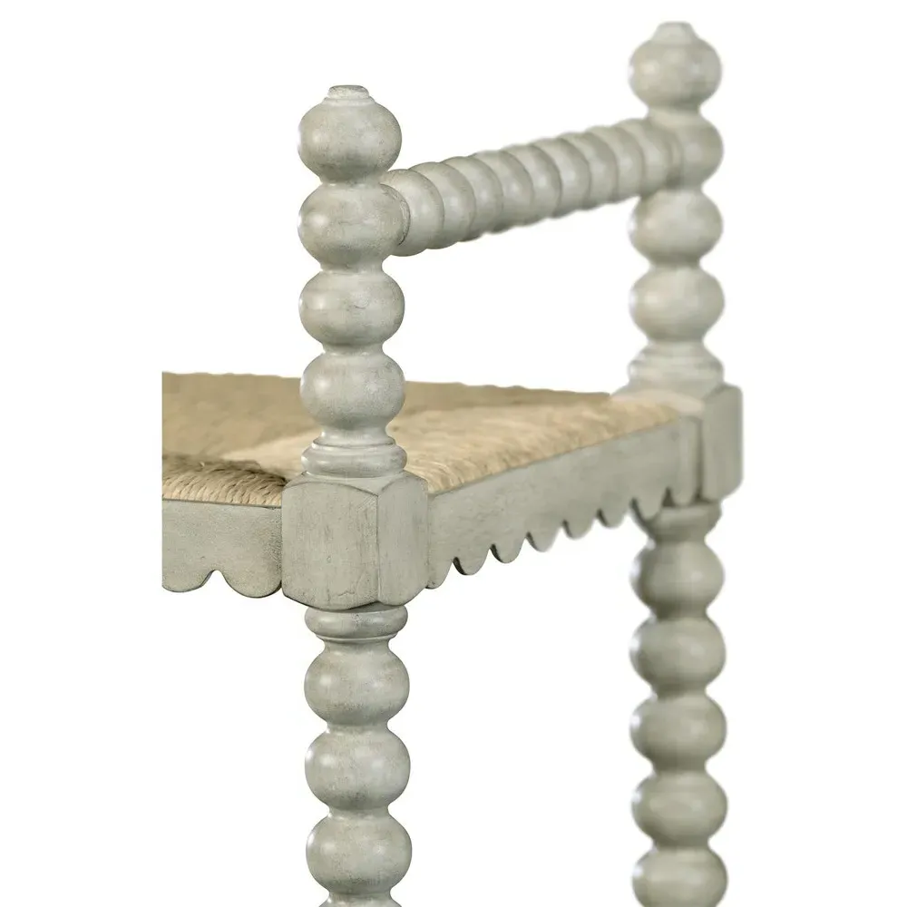 Harrison Woven Rush Scalloped Bench - Grey, Acacia