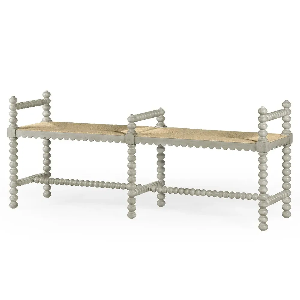 Harrison Woven Rush Scalloped Double Bench - Grey, Acacia