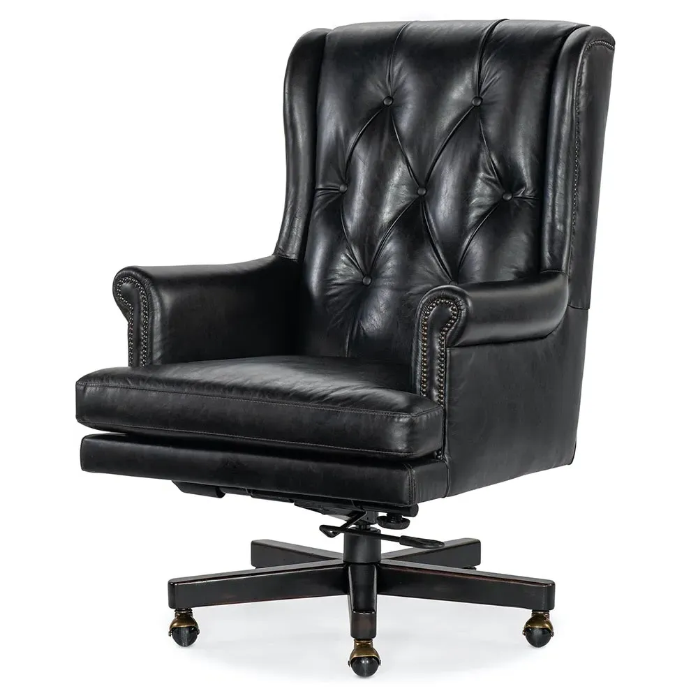 Harry Swivel Office Chair - Black, Leather