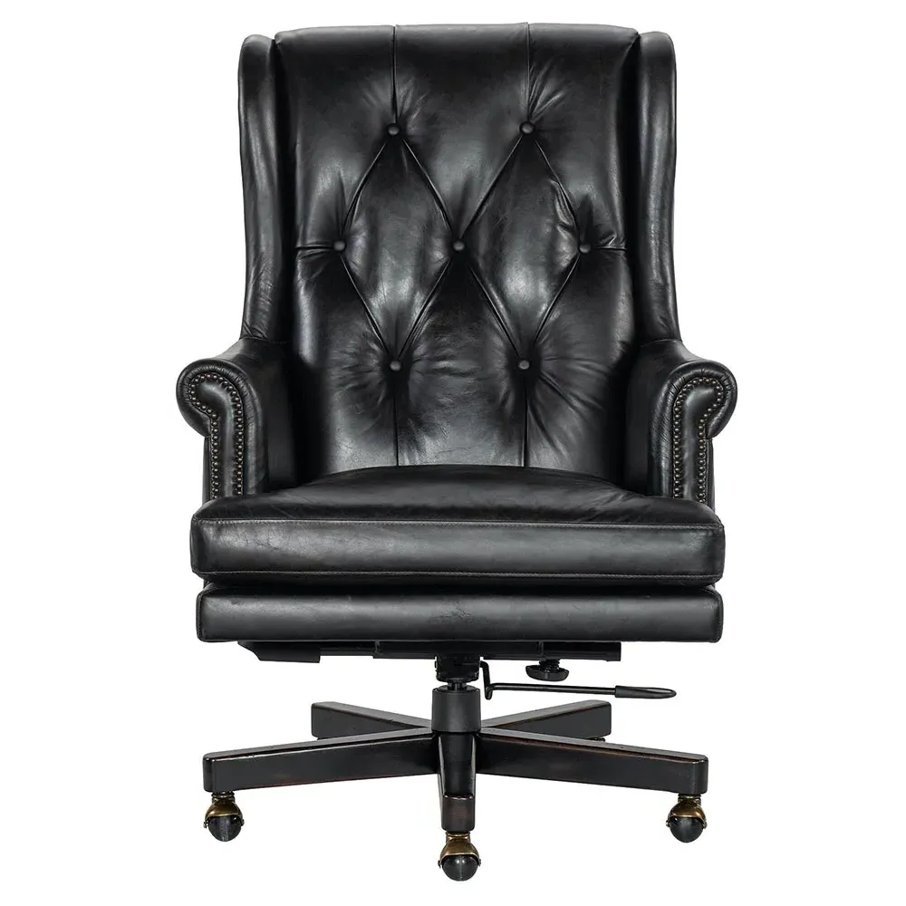 Harry Swivel Office Chair - Black, Leather image