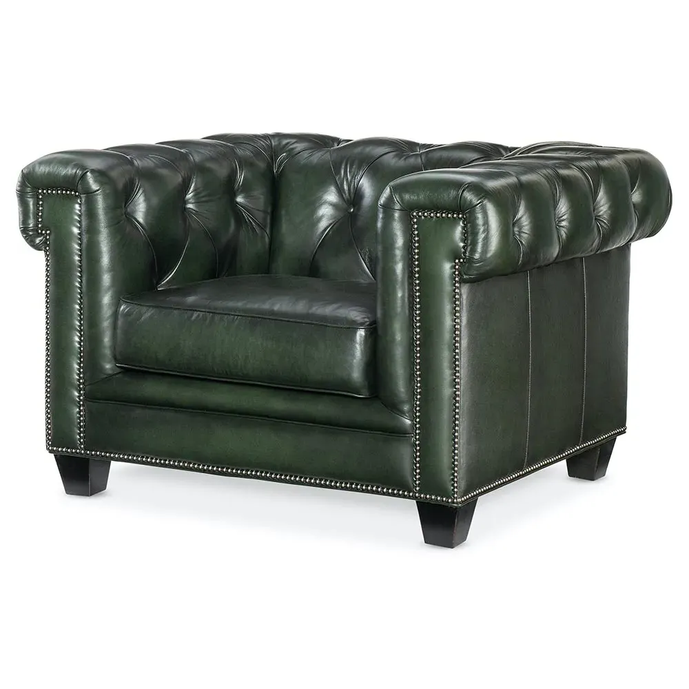 Harry Tufted Chesterfield Chair - Green, Leather