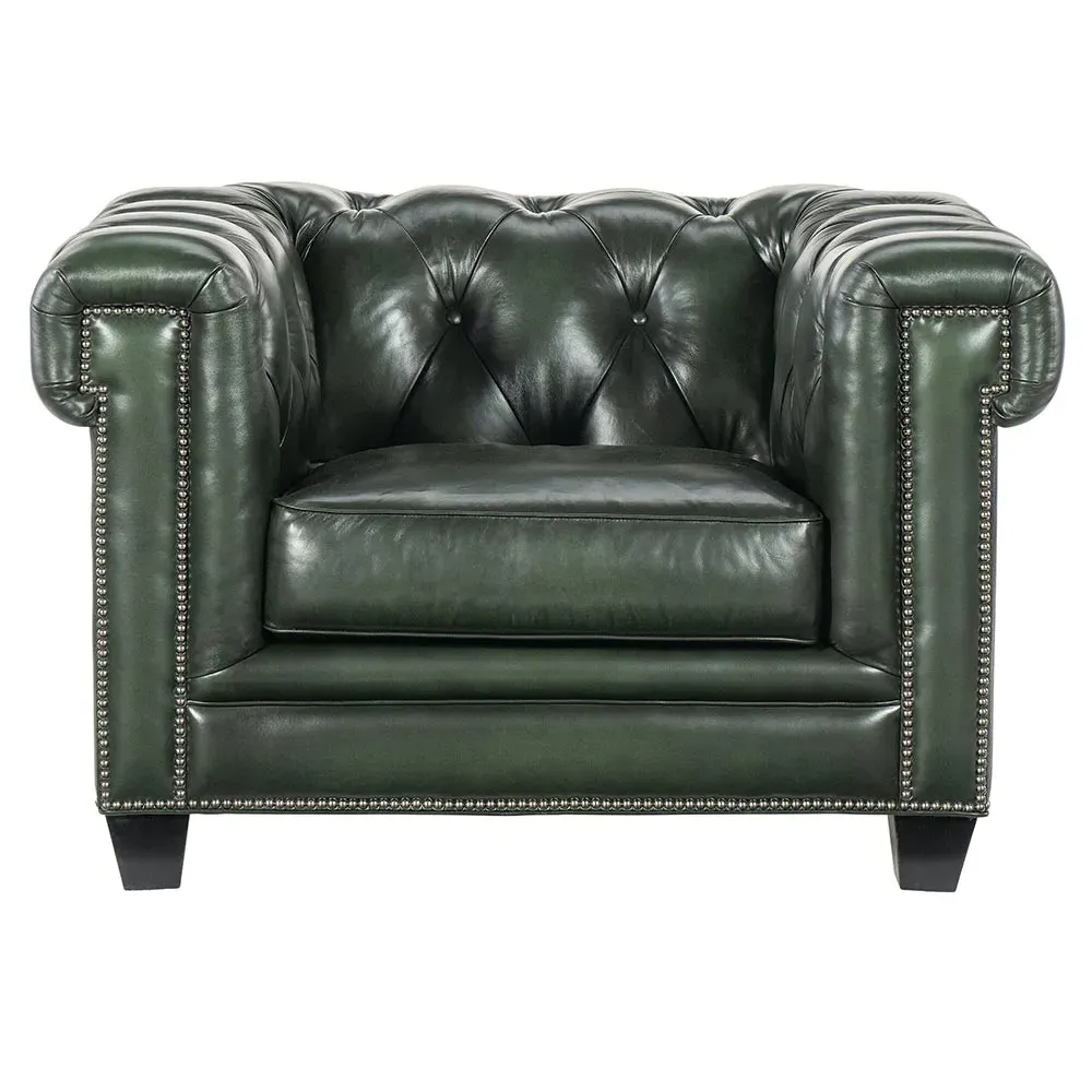 Harry Tufted Chesterfield Chair - Green, Leather