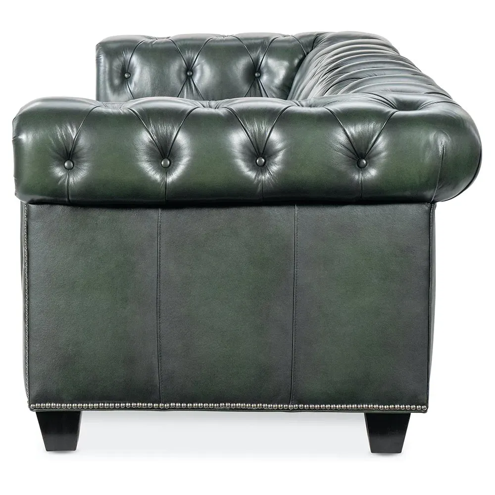 Harry Tufted Sofa with Nailheads - Green, Leather