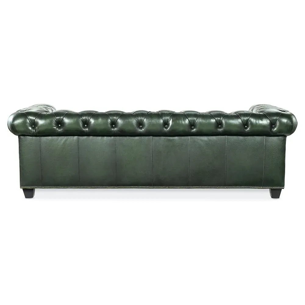 Harry Tufted Sofa with Nailheads - Green, Leather