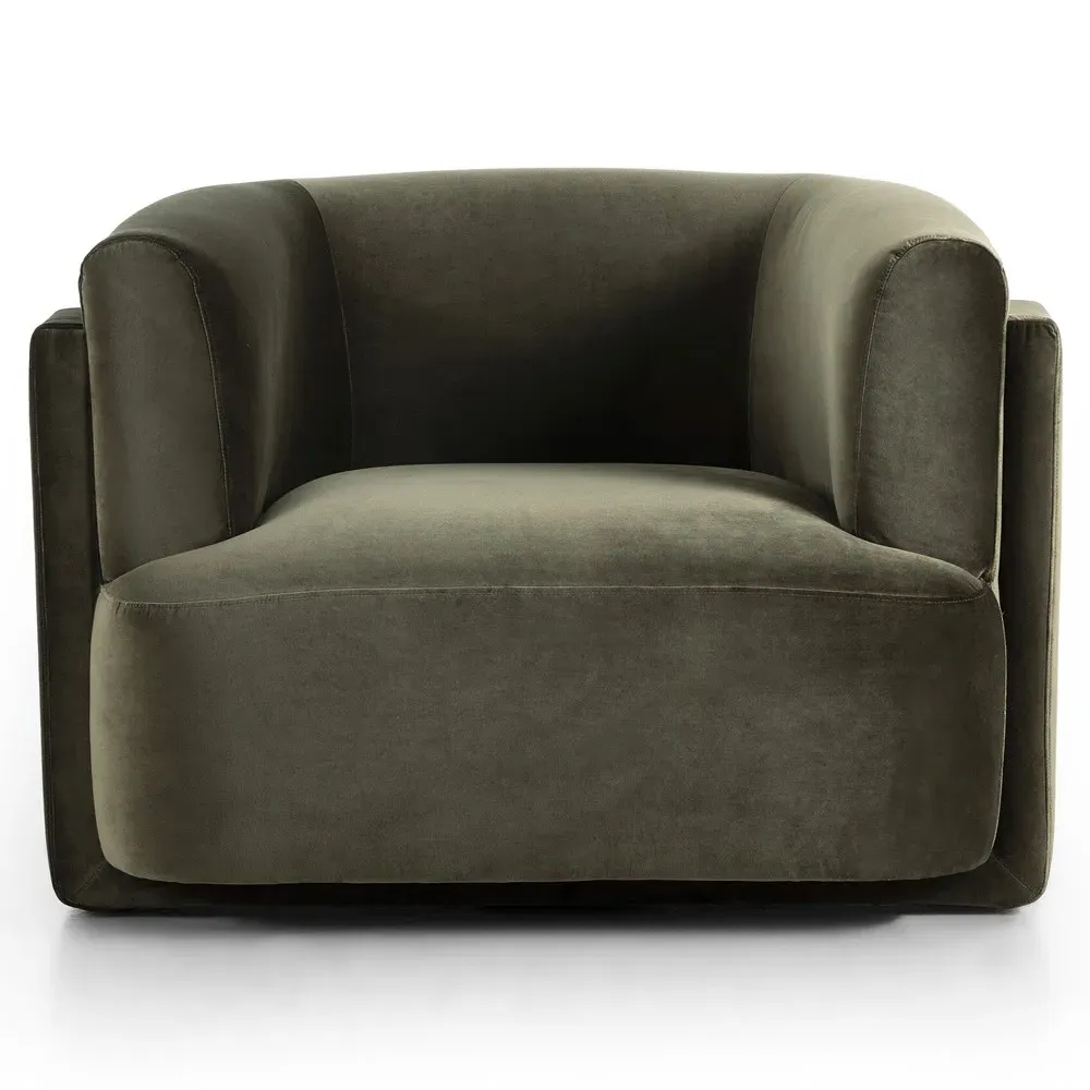 Hartley Barrel Chair - Olive, Velvet