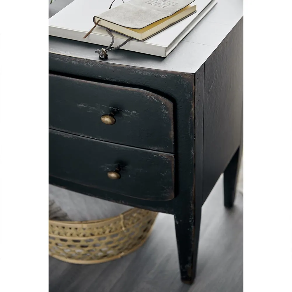 Harvey 2 Drawer Nightstand with Brass Pull - Black, Maple