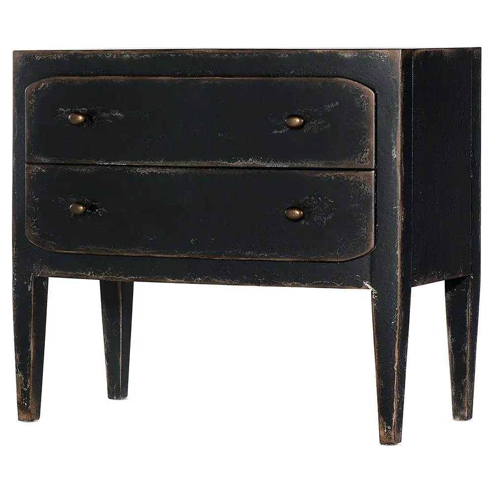 Harvey 2 Drawer Nightstand with Brass Pull - Black, Maple image
