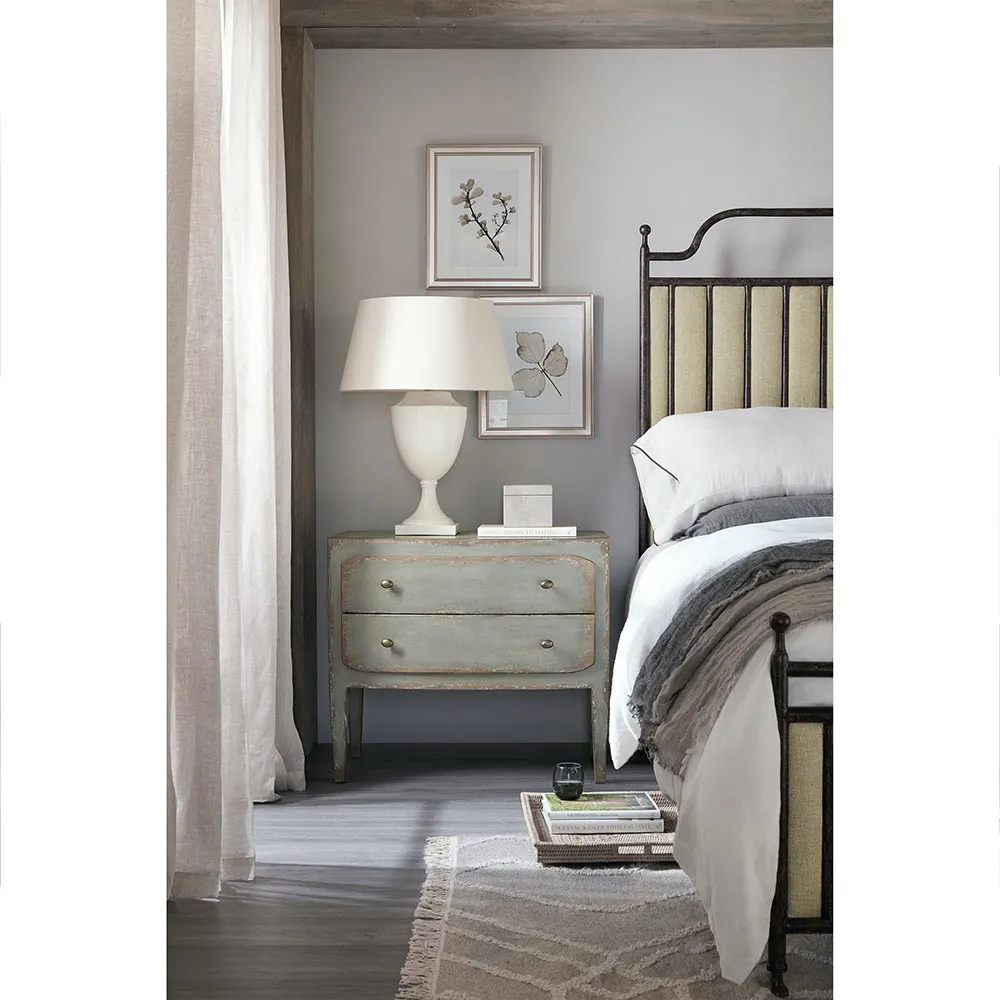 Harvey 2 Drawer Nightstand with Brass Pull - Grey, Maple