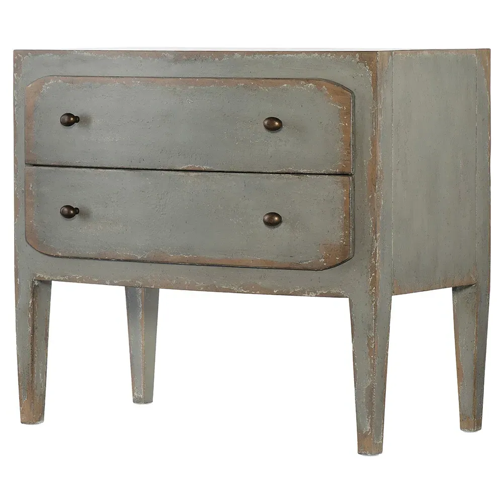 Harvey 2 Drawer Nightstand with Brass Pull - Grey, Maple