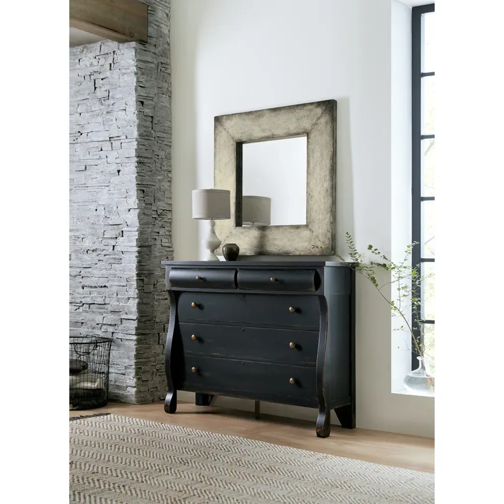 Harvey 5 Drawer Dresser with Brass Pull - Black, Maple