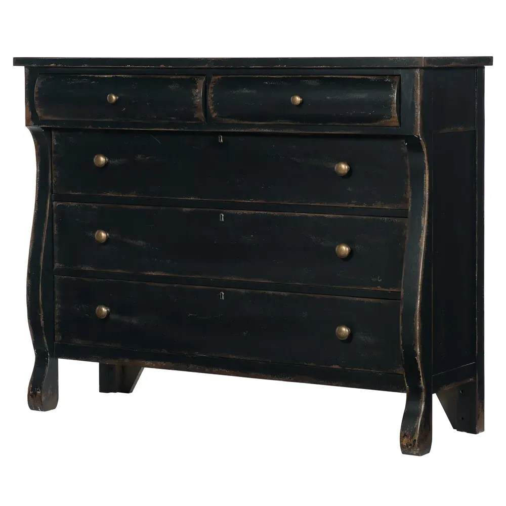 Harvey 5 Drawer Dresser with Brass Pull - Black, Maple