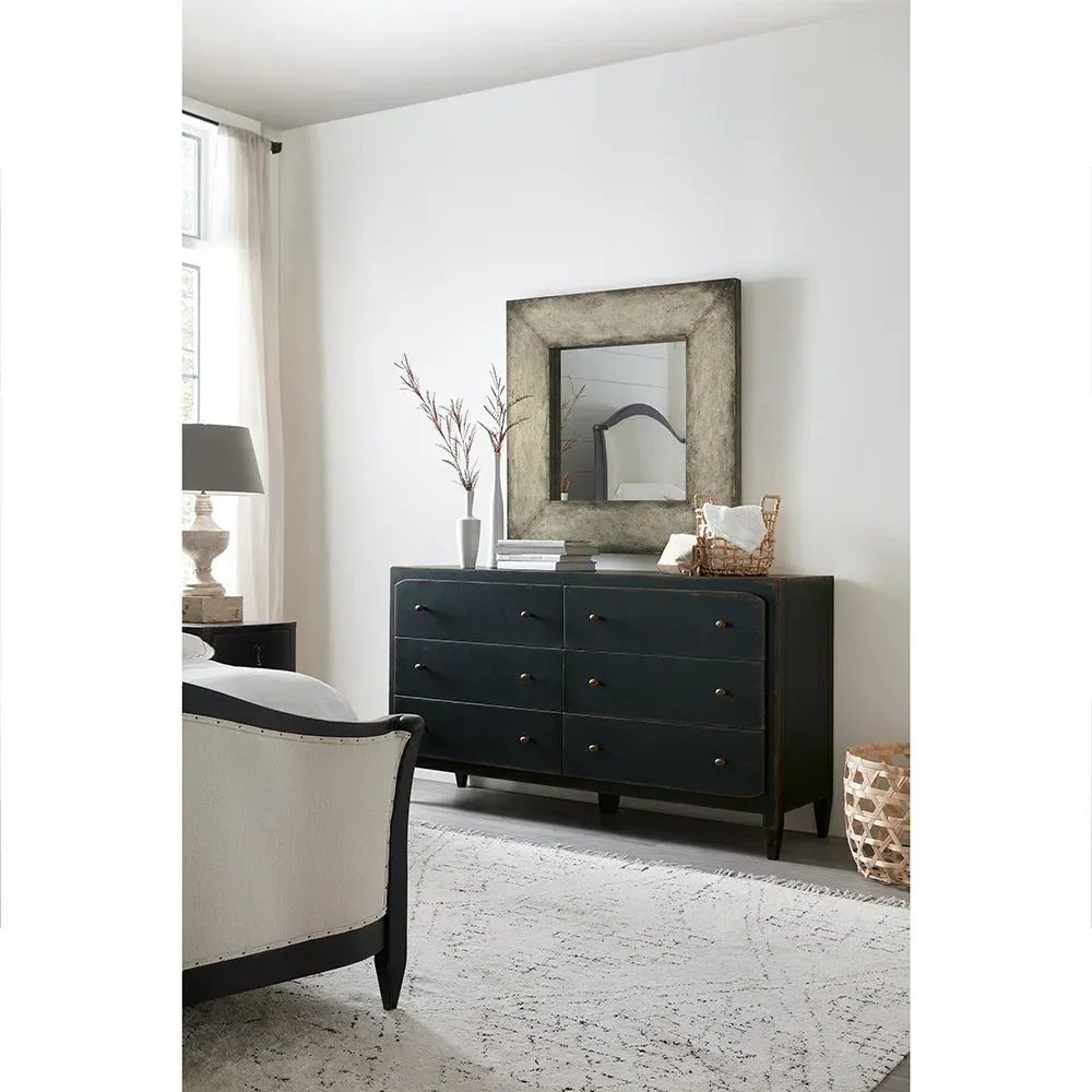 Harvey 6 Drawer Double Dresser with Brass Pull - Black, Maple