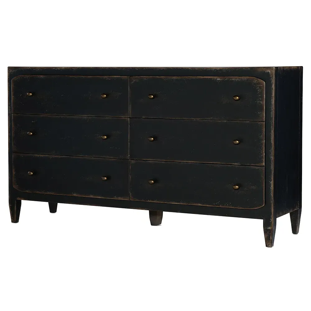 Harvey 6 Drawer Double Dresser with Brass Pull - Black, Maple