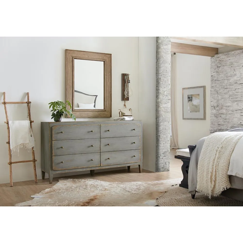 Harvey 6 Drawer Double Dresser with Brass Pull - Grey, Maple