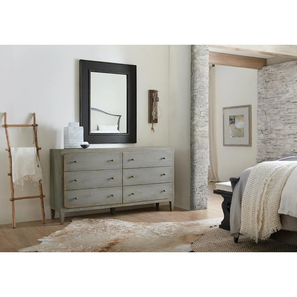Harvey 6 Drawer Double Dresser with Brass Pull - Grey, Maple