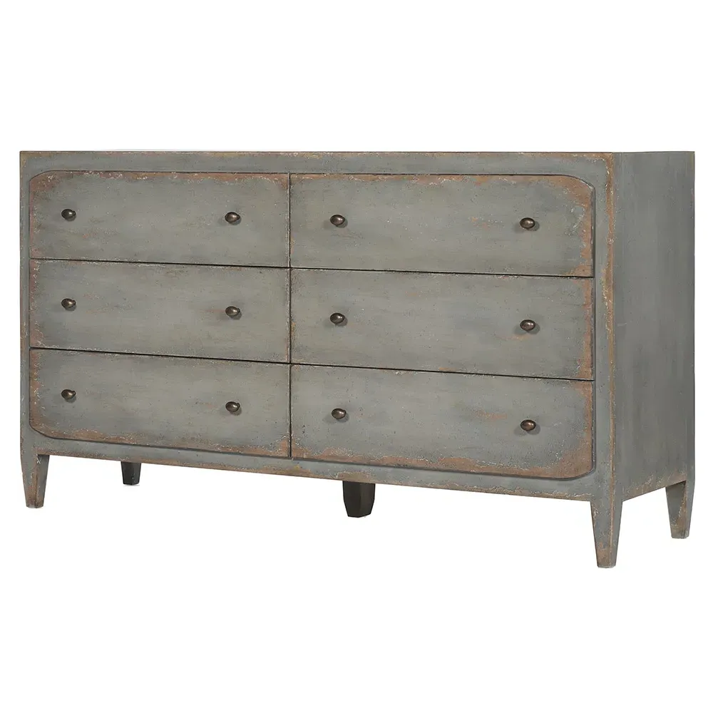 Harvey 6 Drawer Double Dresser with Brass Pull - Grey, Maple