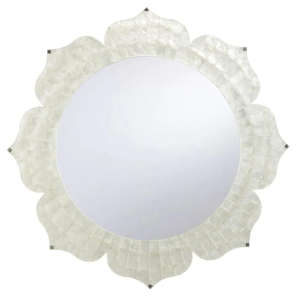 Hattie Round Mirror - White, Capiz Shell image