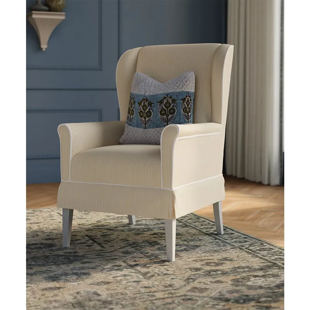 Hattie Wing Back Dining Chair - Beige, White Wood