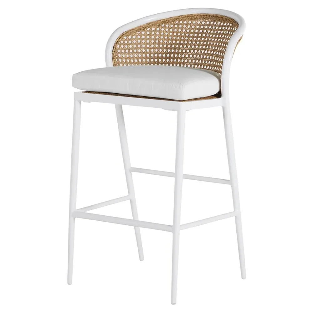 Havana Outdoor Counter Stool - White, Woven Cane