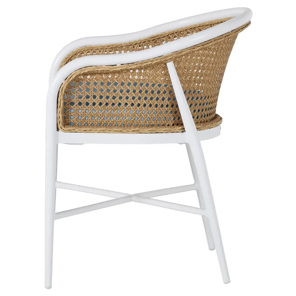 Havana Outdoor Dining Arm Chair - White, Aluminum