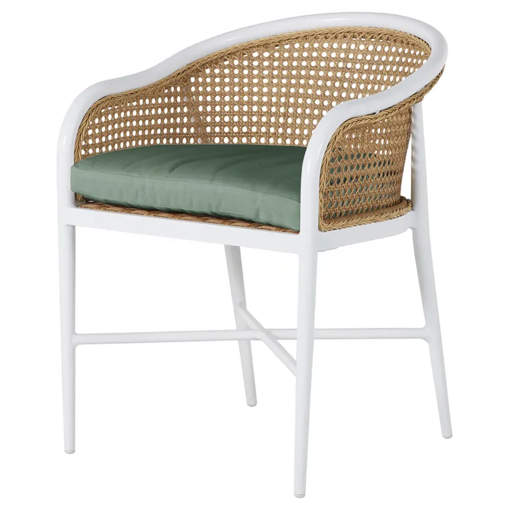 Havana Outdoor Dining Arm Chair - White, Aluminum