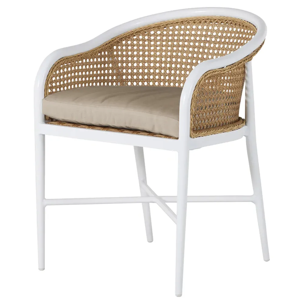 Havana Outdoor Dining Arm Chair - White, Aluminum