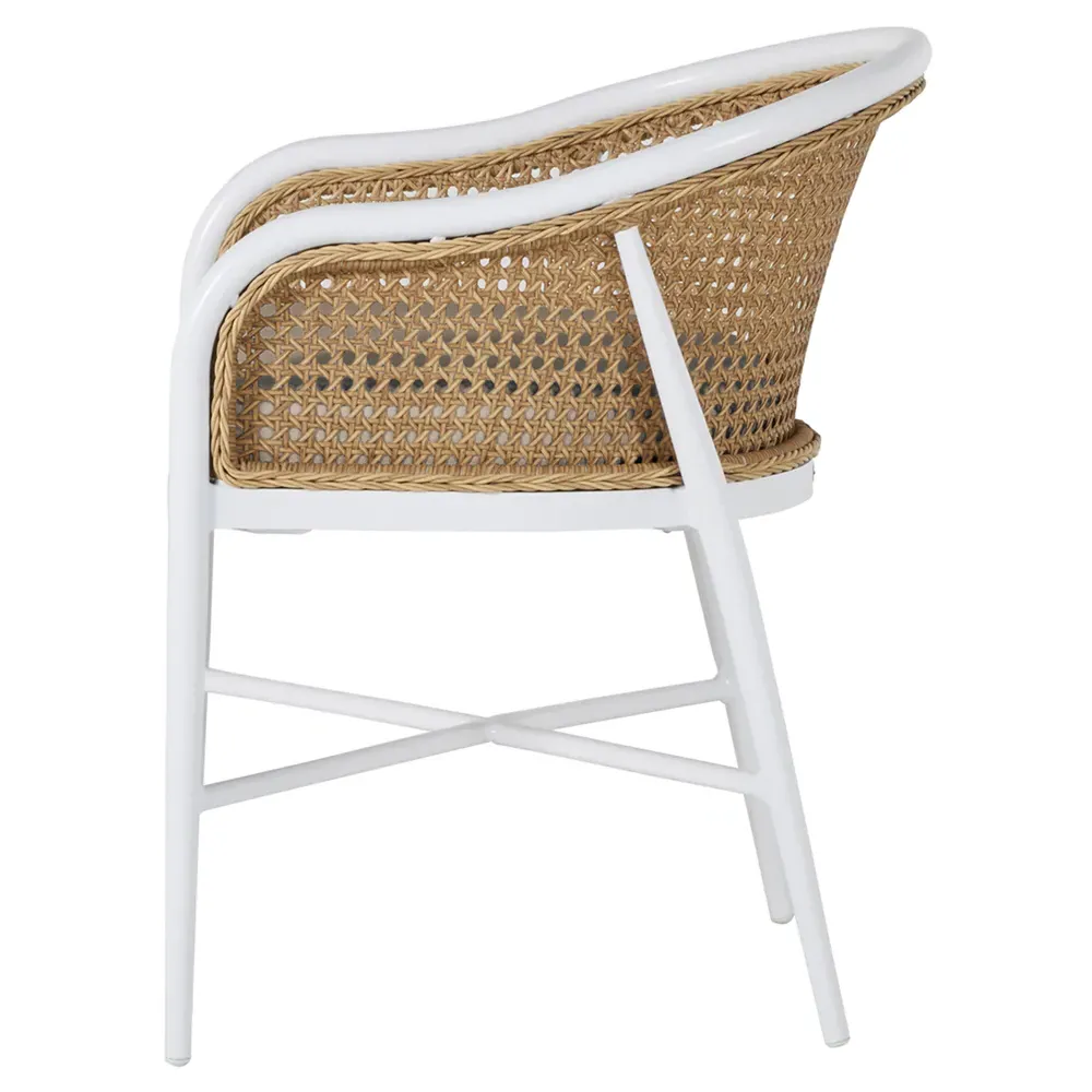 Havana Outdoor Dining Arm Chair - White, Aluminum
