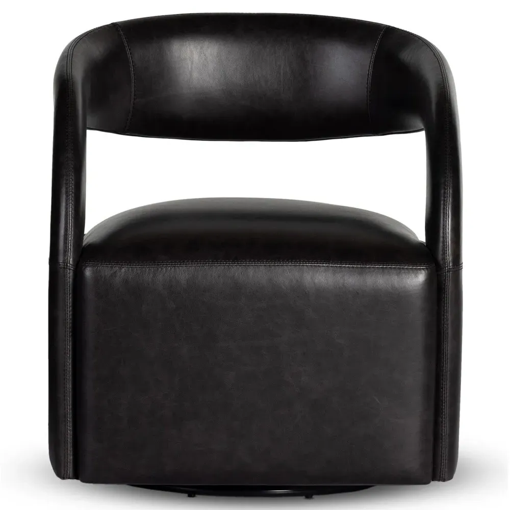 Hawkins Swivel Barrel Chair - Black, Leather