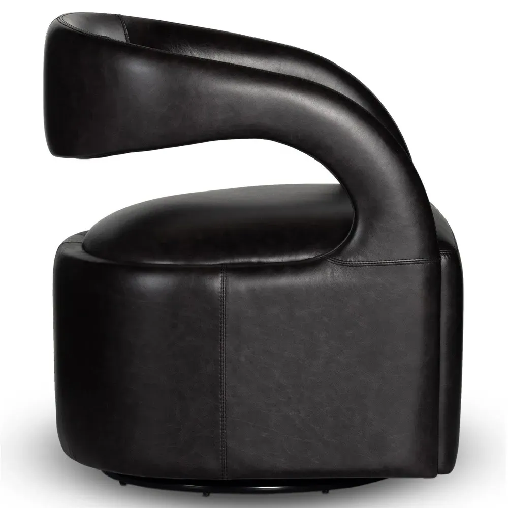 Hawkins Swivel Barrel Chair - Black, Leather