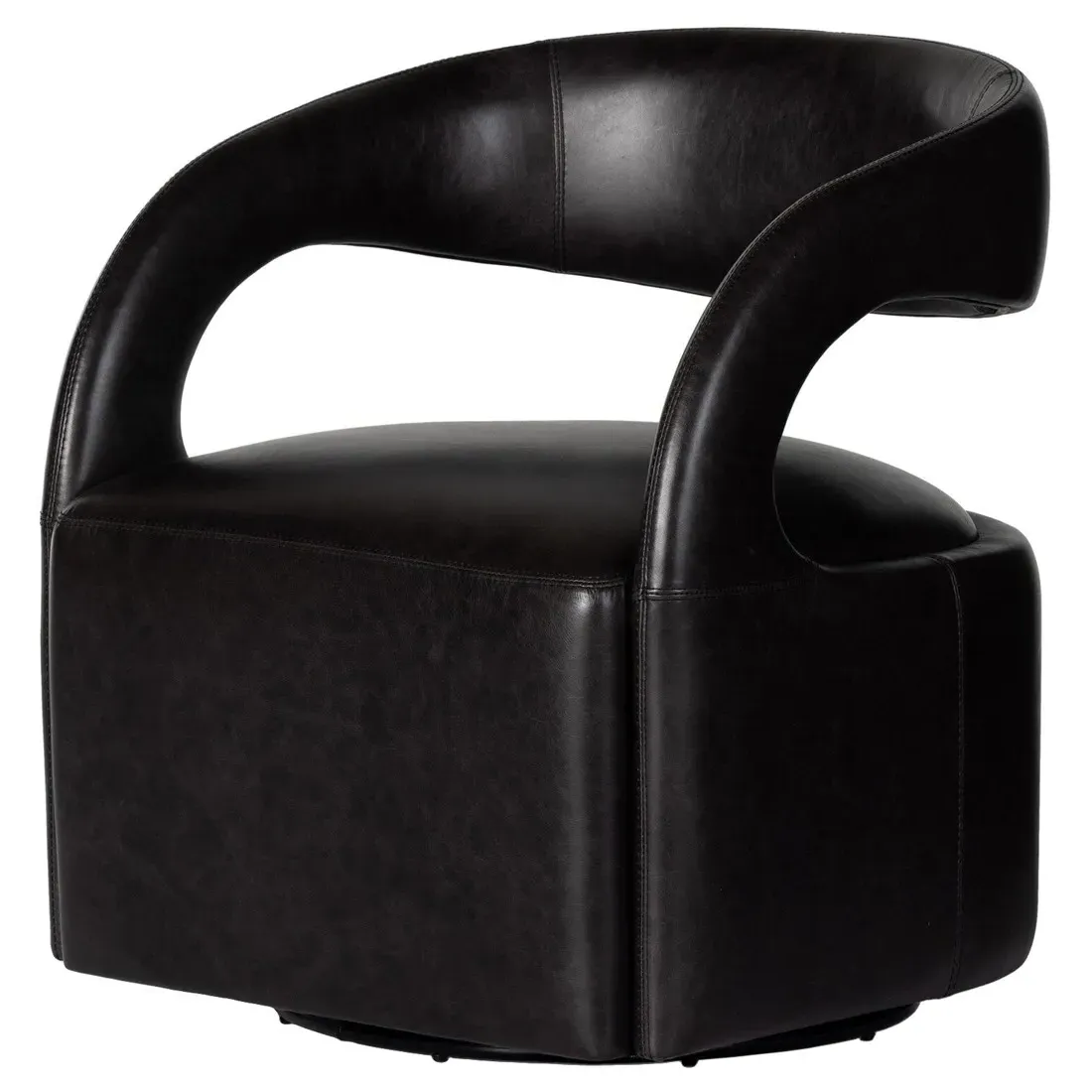Hawkins Swivel Barrel Chair - Black, Leather image