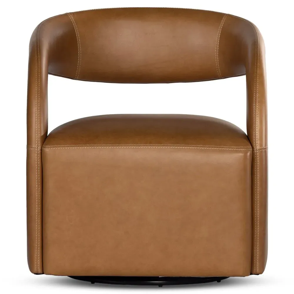 Hawkins Swivel Barrel Chair - Butterscotch, Leather