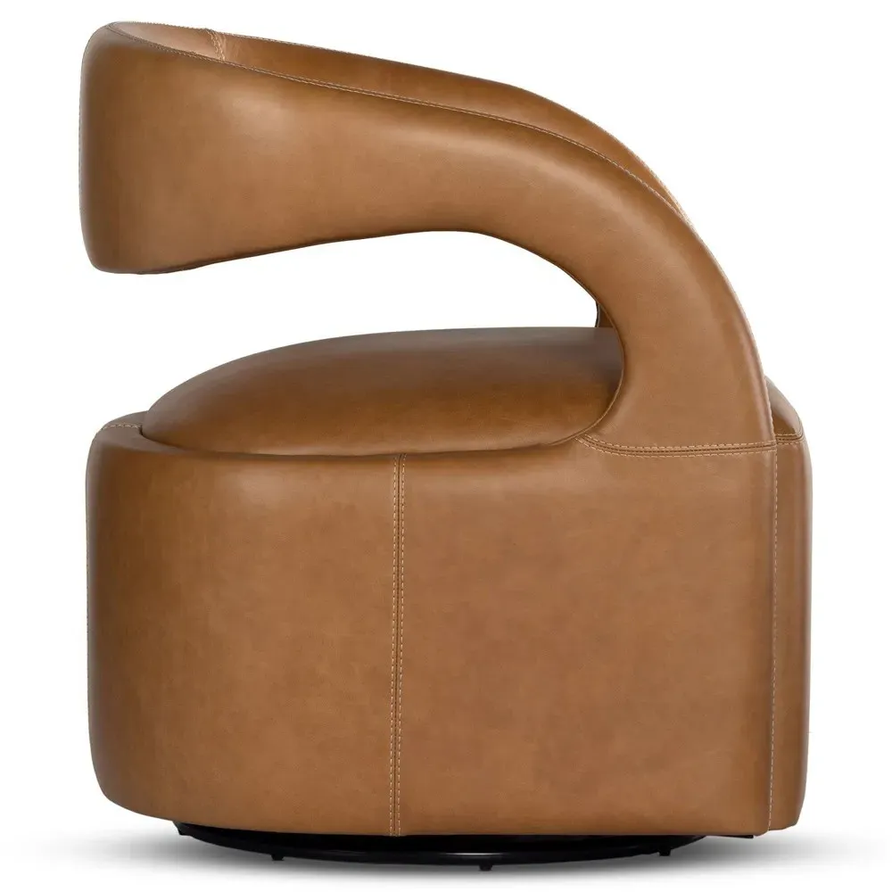 Hawkins Swivel Barrel Chair - Butterscotch, Leather