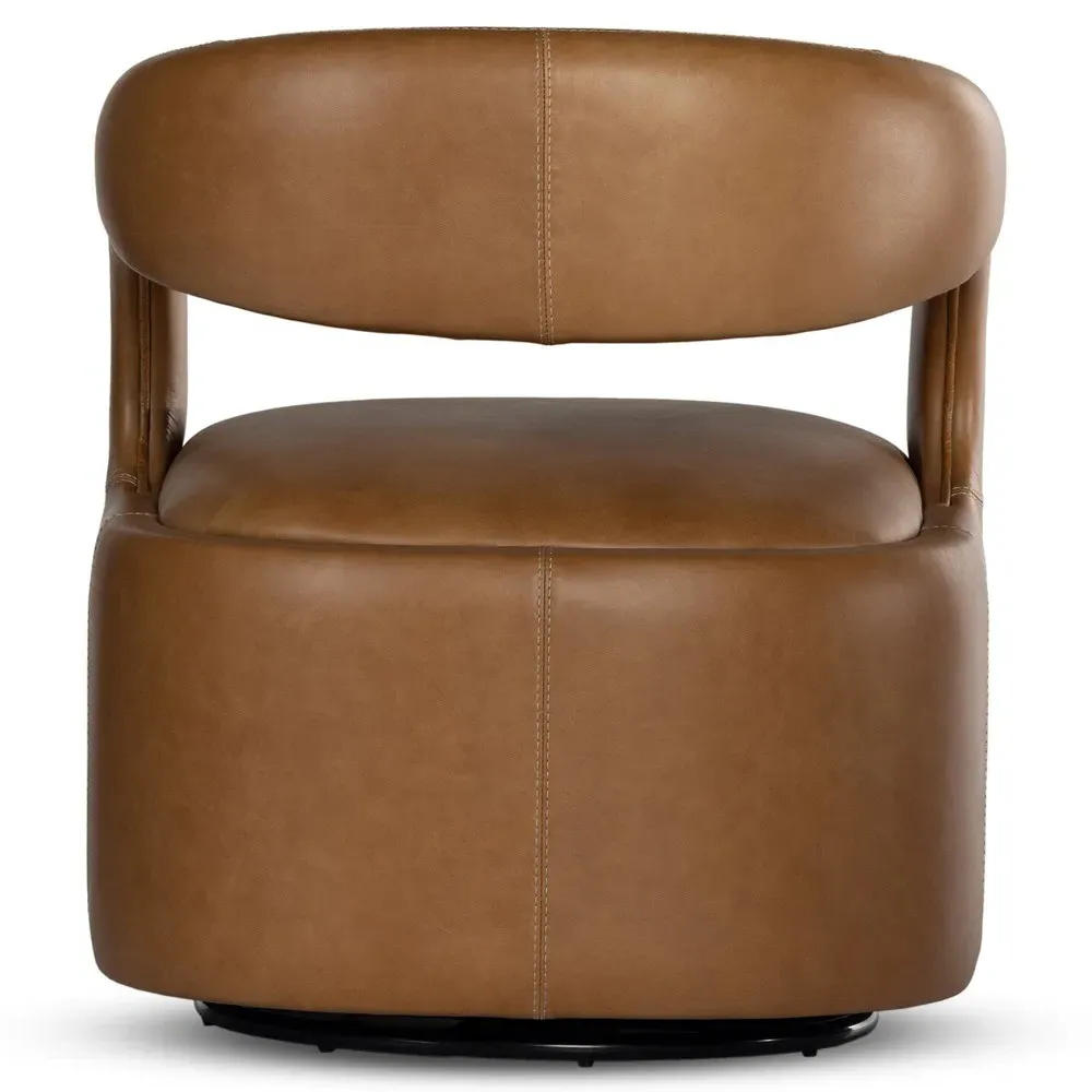 Hawkins Swivel Barrel Chair - Butterscotch, Leather