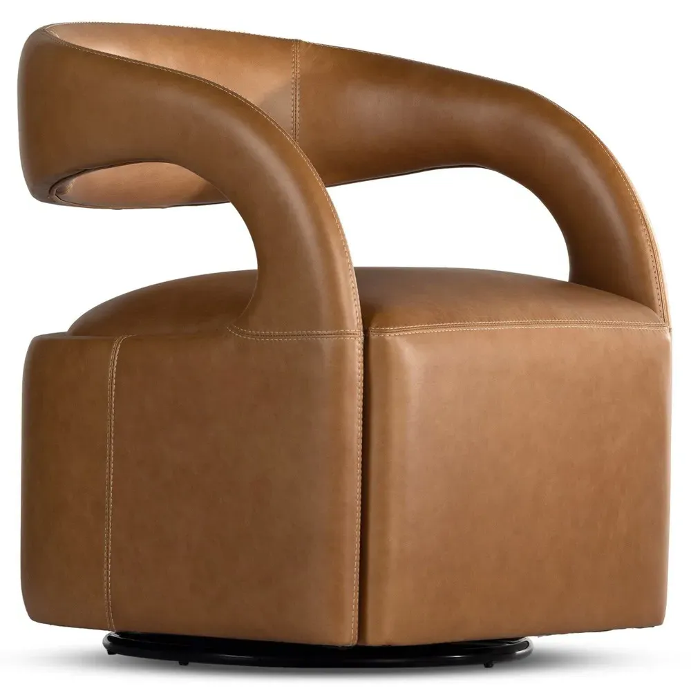 Hawkins Swivel Barrel Chair - Butterscotch, Leather