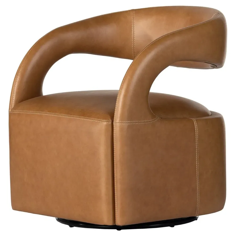 Hawkins Swivel Barrel Chair - Butterscotch, Leather