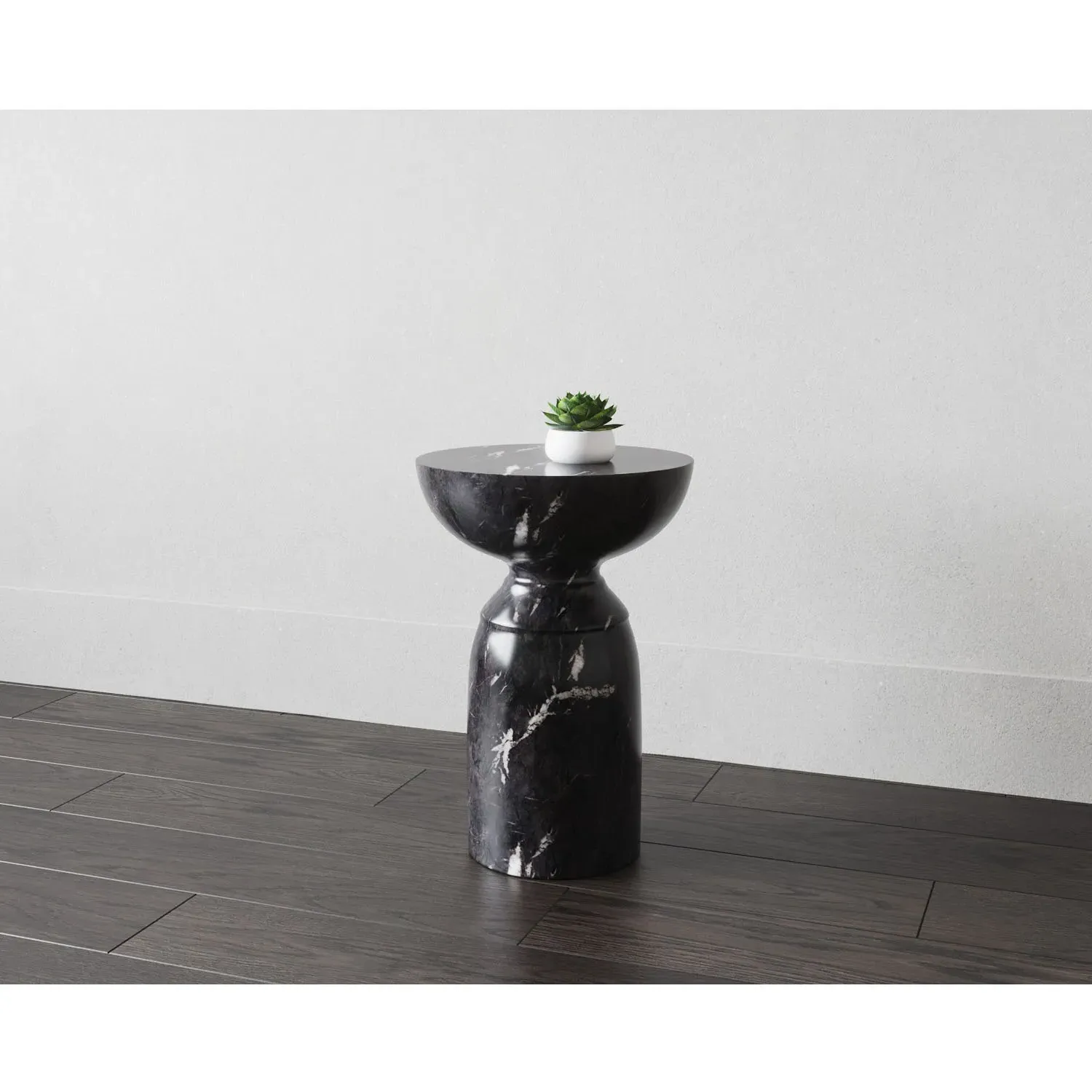 Haycombe Faux Marble Outdoor End Table - Black, Concrete