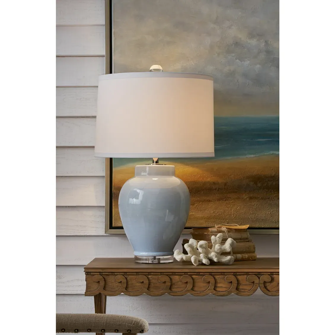 Haylie Coastal Beach Table Lamp - Light Blue, Ceramic