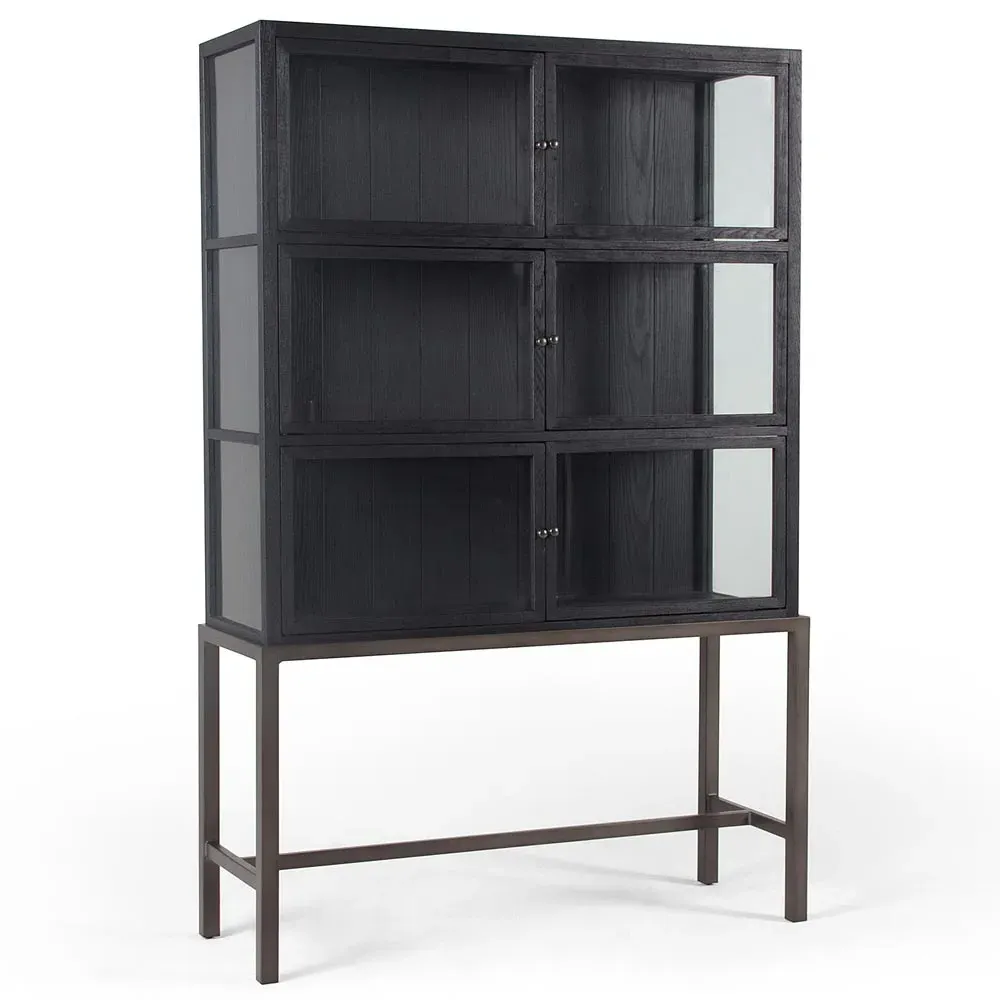 Hazel Display Case with Glass Doors - Black Oak, Iron