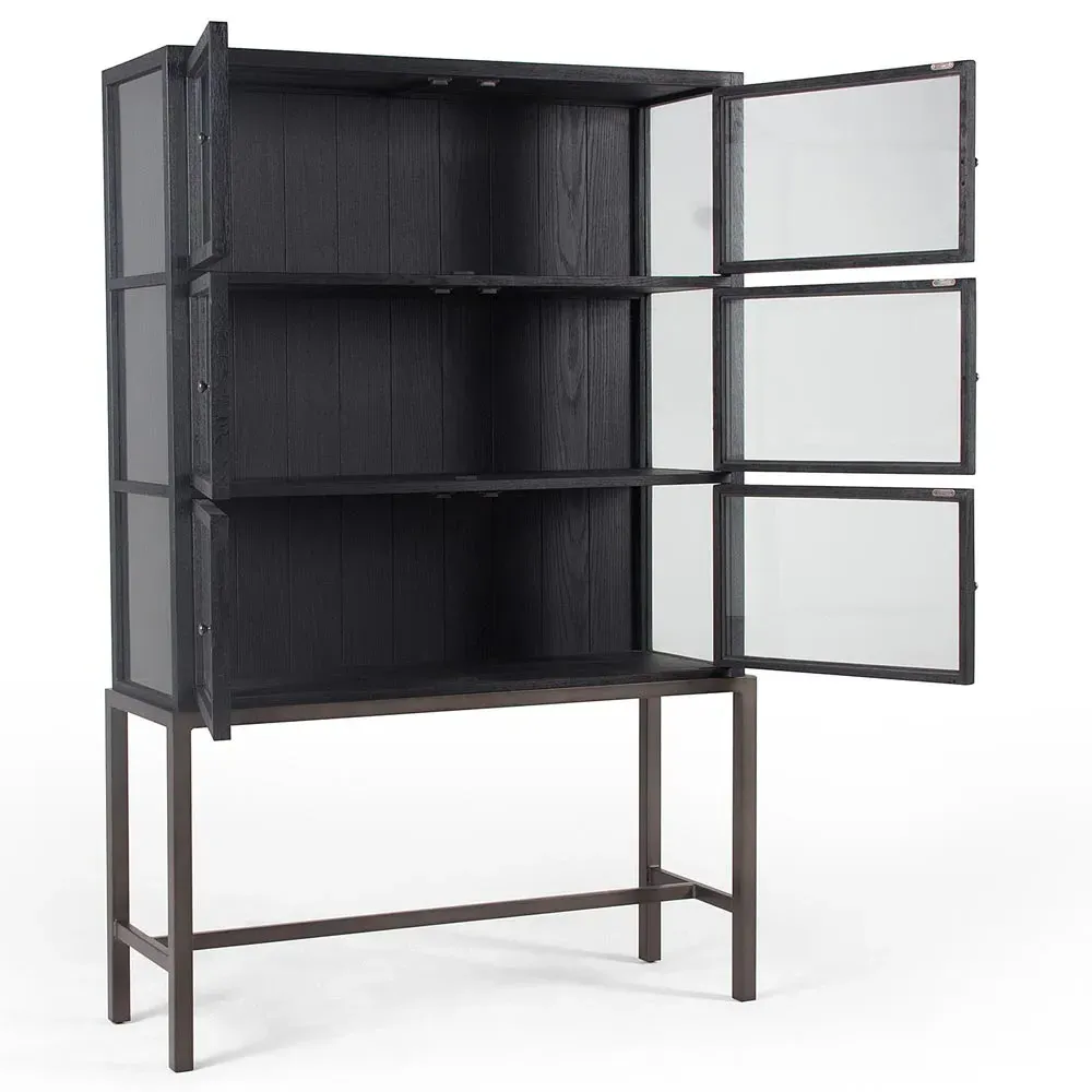 Hazel Display Case with Glass Doors - Black Oak, Iron