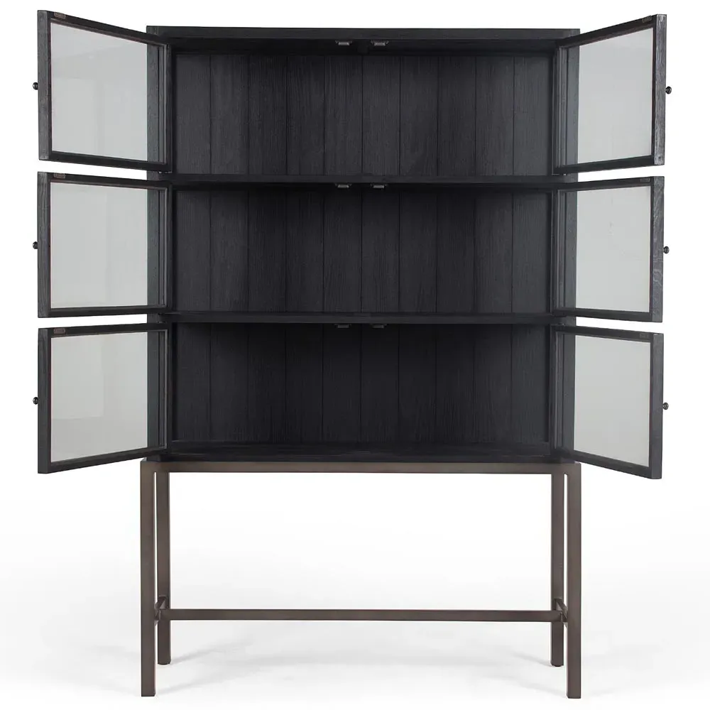 Hazel Display Case with Glass Doors - Black Oak, Iron