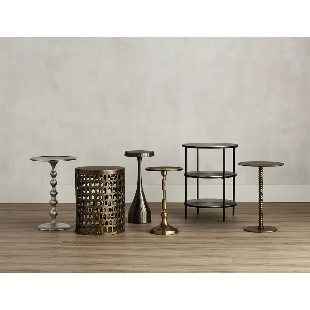 Haziq Round Side Table - Antique Brass, Aluminum