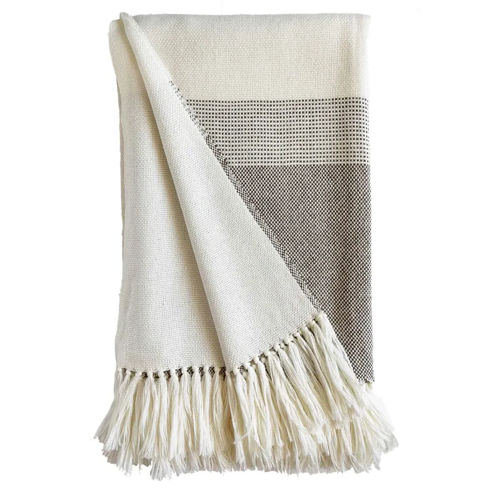 Heather Handwoven Throw Blanket - White, Wool