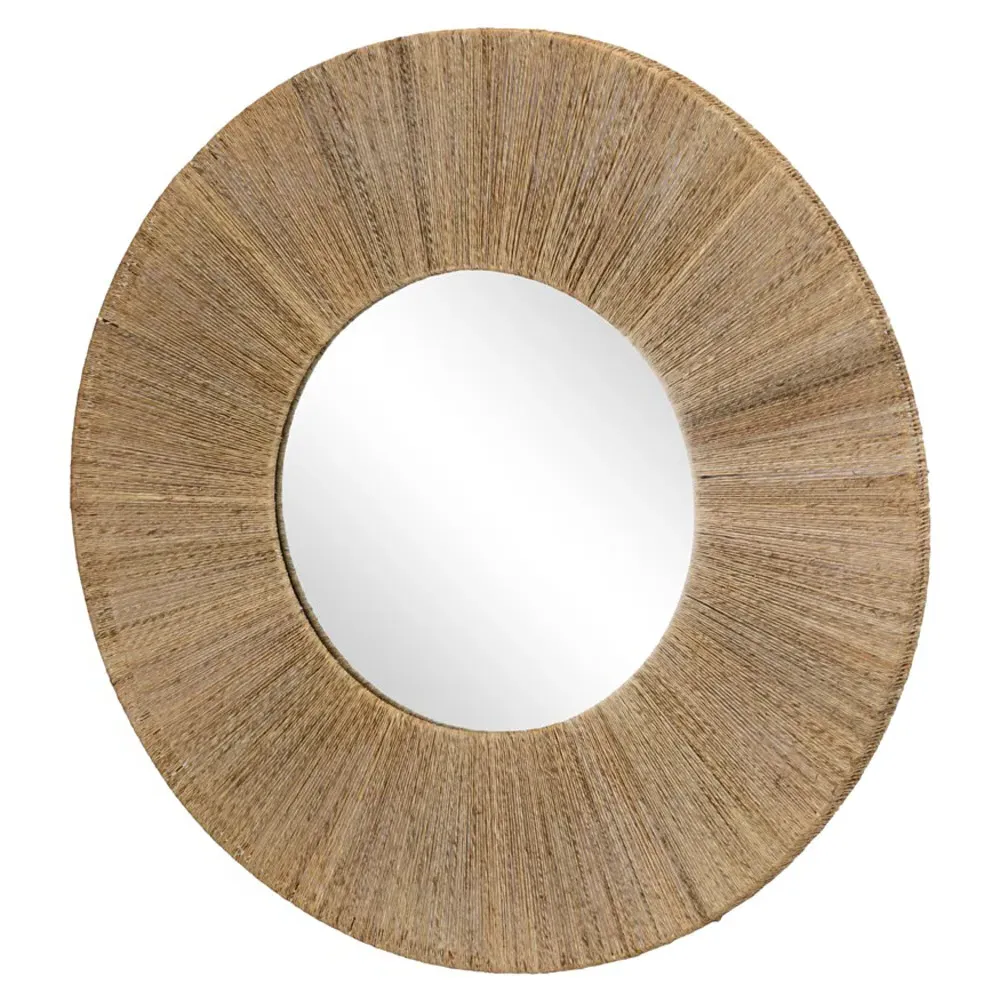 Heather Round Wall Mirror - Brown, Jute
