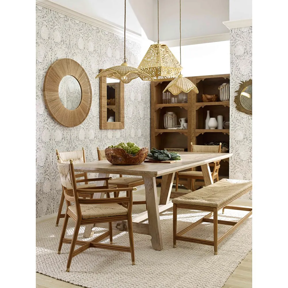 Heather Round Wall Mirror - Brown, Jute