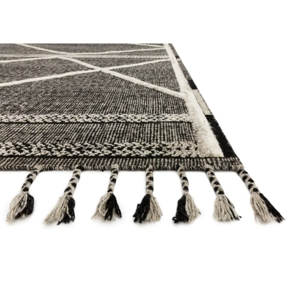 Helen Diamond Patterned Hand Knotted Rug - Black, Wool