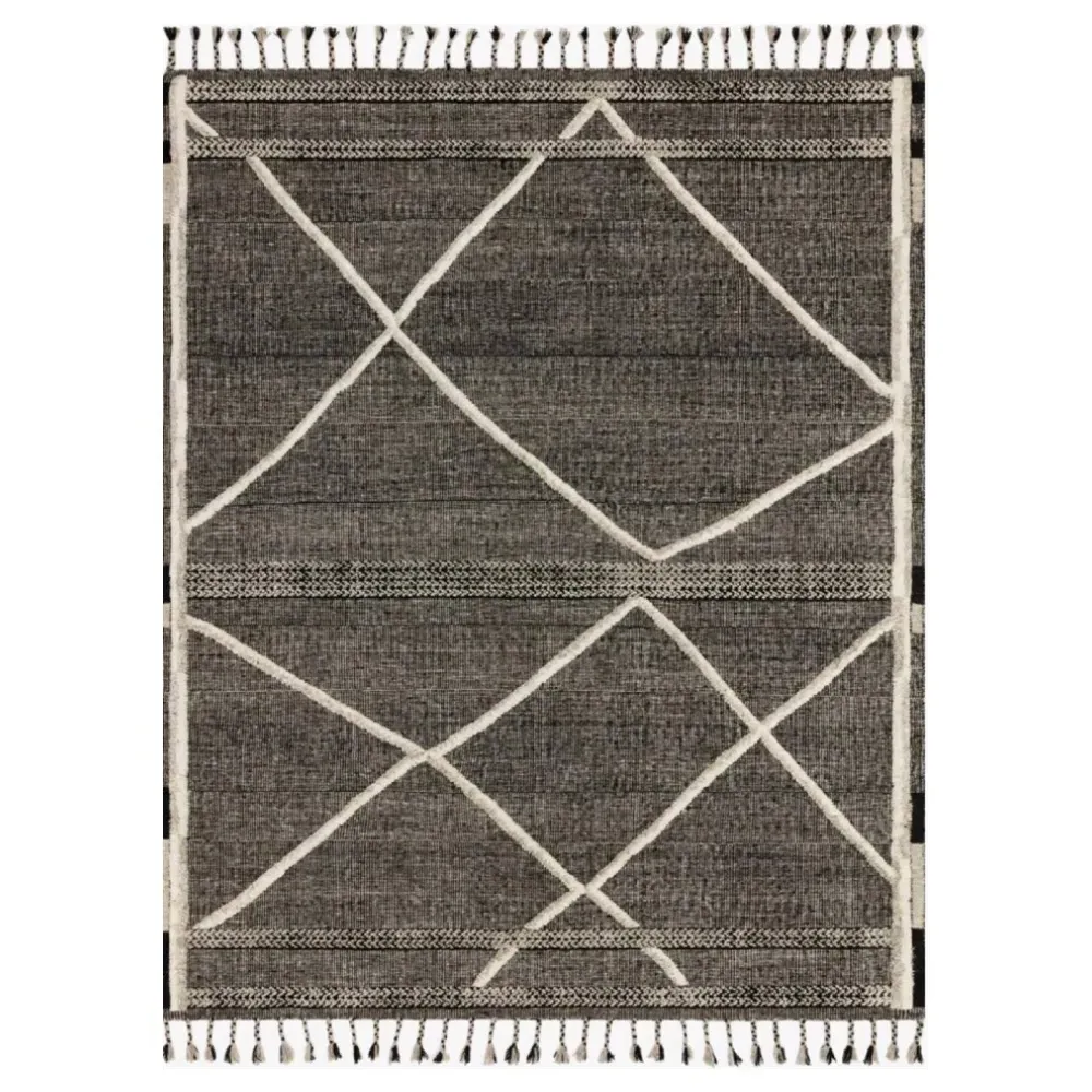 Helen Diamond Patterned Hand Knotted Rug - Black, Wool